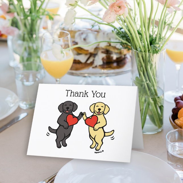 Black Labrador and Yellow Labrador Thank You Holiday Card (Black Lab and Yellow Lab Smiling Thank You Cards for Labrador Owners.  Lovable cartoon art.)