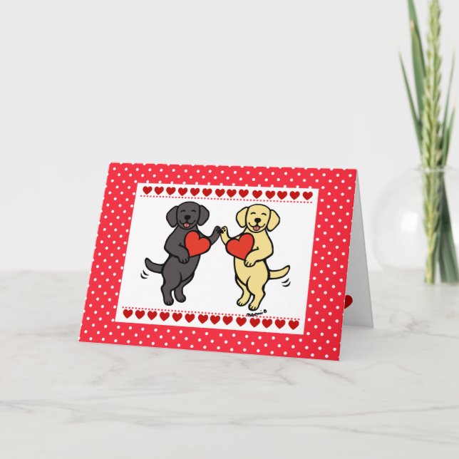 Black Labrador and Yellow Labrador Valentine Holiday Card (Front)