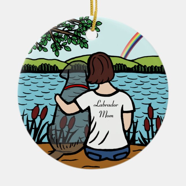 Black Labrador Angel and Mom 1 Ceramic Ornament (Front)