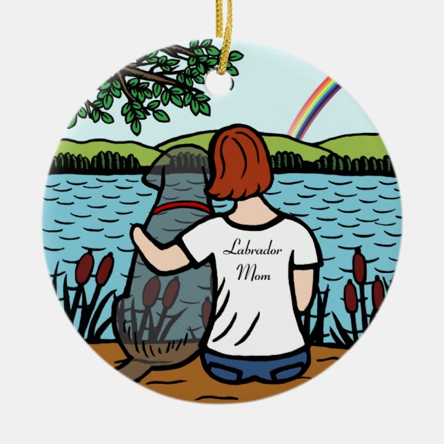 Black Labrador Angel and Mom 2 Ceramic Ornament (Front)