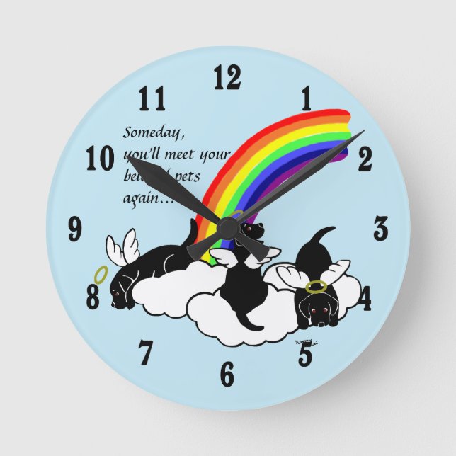 Black Labrador Angels Rainbow Bridge Round Clock (Front)