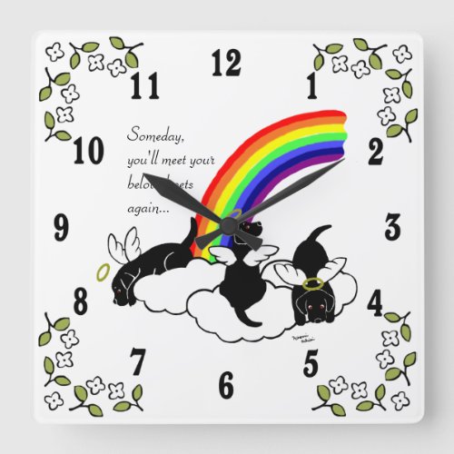 Black Labrador Angels Rainbow Bridge Square Wall Clock