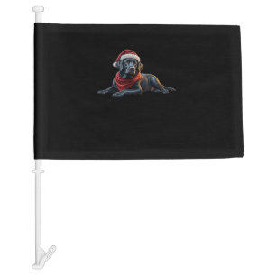 Black Labrador at Christmas in Santa Hat and Scarf Car Flag