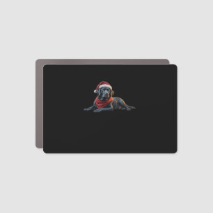 Black Labrador at Christmas in Santa Hat and Scarf Car Magnet
