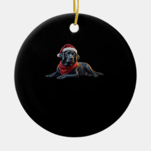 Black Labrador at Christmas in Santa Hat and Scarf Ceramic Ornament