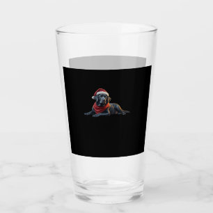 Black Labrador at Christmas in Santa Hat and Scarf Glass