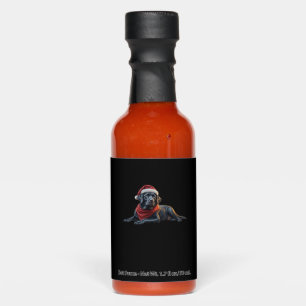 Black Labrador at Christmas in Santa Hat and Scarf Hot Sauces