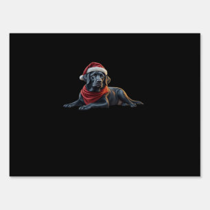 Black Labrador at Christmas in Santa Hat and Scarf Sign
