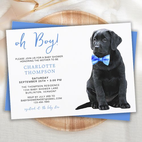 Black Labrador Baby Shower Puppy Dog Blue Boy Invitation