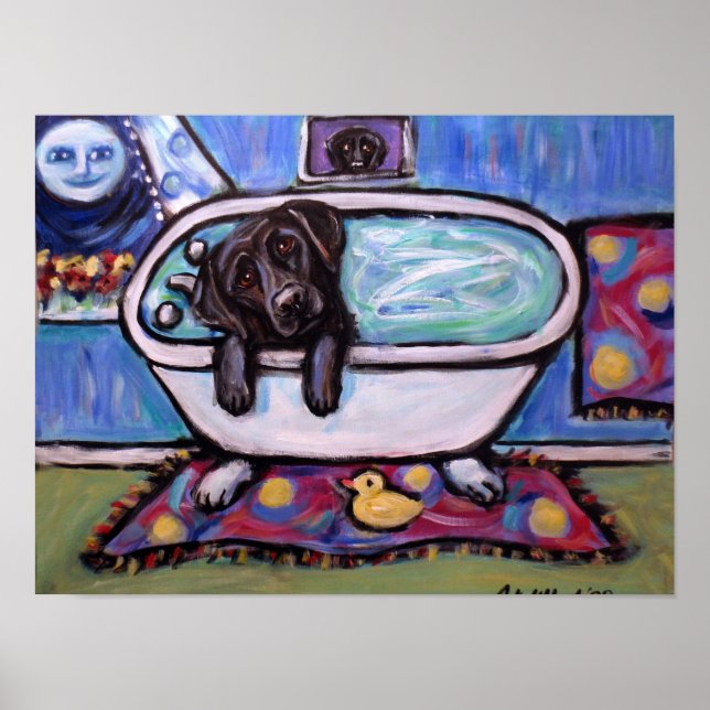 Black Labrador bathtub Poster (Front)