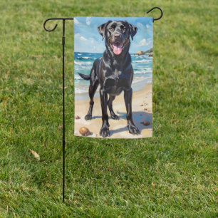 Black Labrador Beach Dog Art Garden Flag