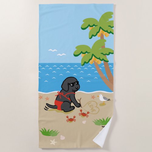 Black Labrador Bikini Girl  Beach Towel