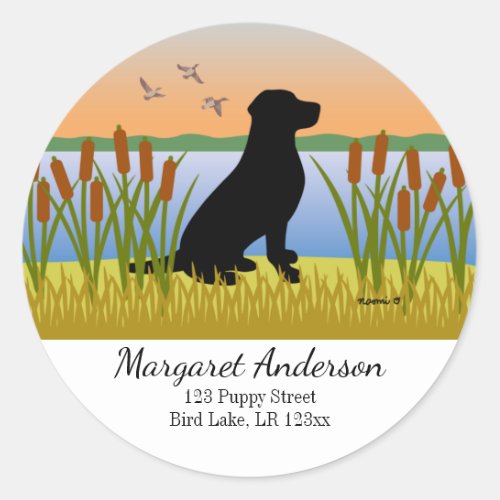 Black Labrador Bird Dog Sunset Address Classic Round Sticker