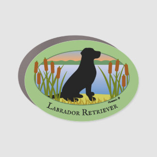 Black Labrador Bird Dog Sunset Car Magnet