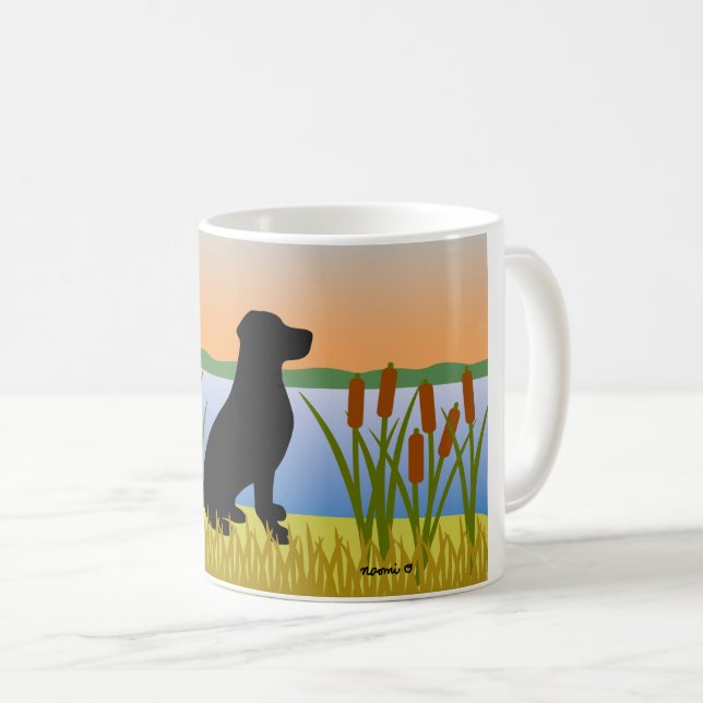 Black Labrador Bird Dog Sunset Coffee Mug (Front Right)