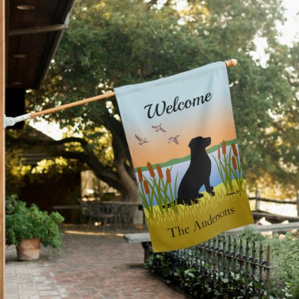 Black Labrador Bird Dog Sunset House Flag
