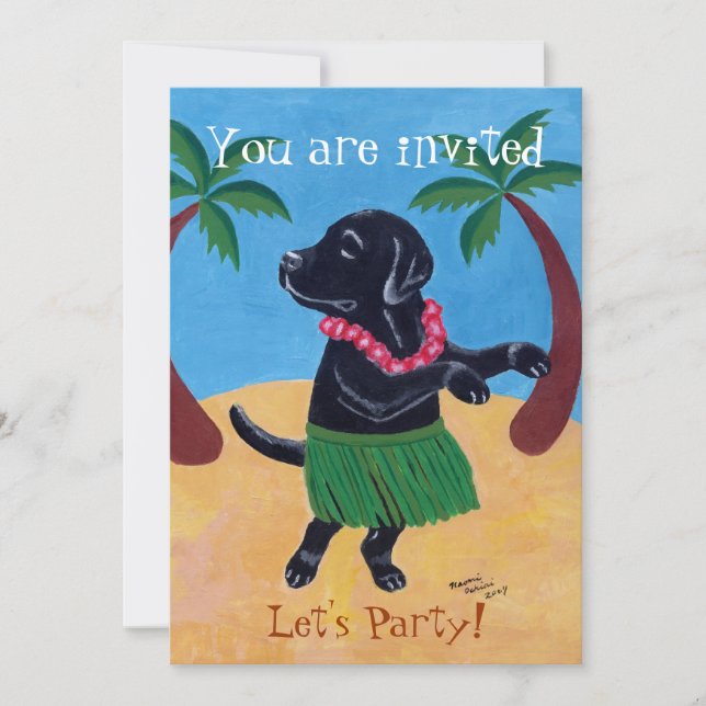 Black Labrador Birthday Party Invitations (Front)