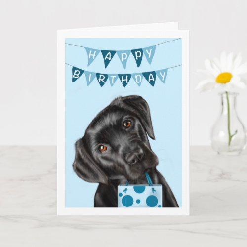 Black Labrador Blue Birthday Card