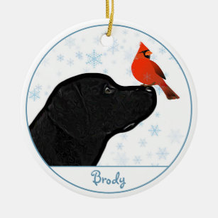 Black Labrador Cardinal Cute Dog Black Lab Ceramic Ornament