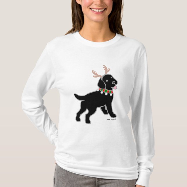 Black Labrador Christmas Antlers T-Shirt (Front)