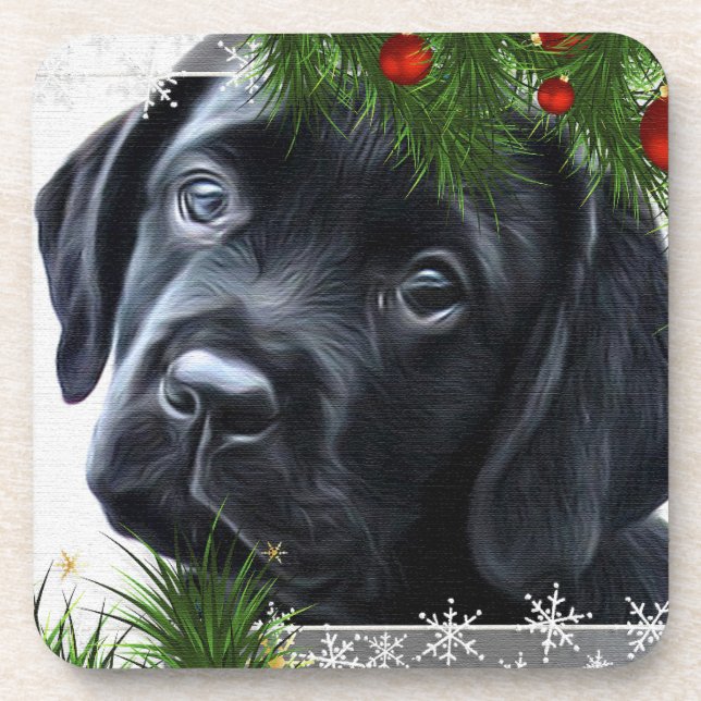 Black Labrador Christmas Beverage Coaster (Front)