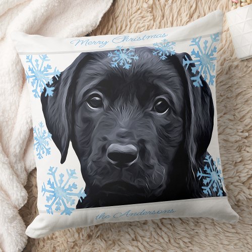 Black Labrador Christmas _  Black Lab Throw Pillow