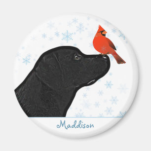 Black Labrador Christmas Cardinal - Cute Dog Magnet