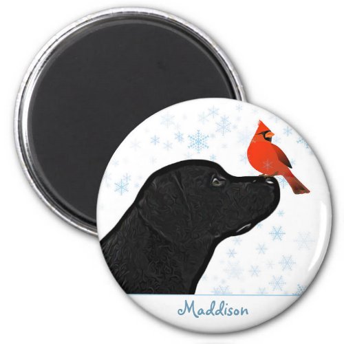 Black Labrador Christmas Cardinal _ Cute Dog Magnet