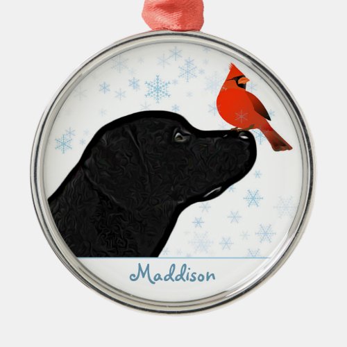 Black Labrador Christmas Cardinal _ Cute Dog Metal Ornament