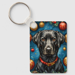 Black Labrador Christmas Dog Holiday Gift Keychain