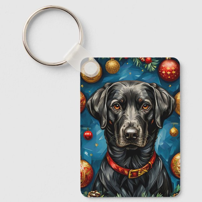 Black Labrador Christmas Dog Holiday Gift Keychain (Front)