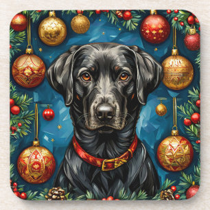 Black Labrador Christmas Dog Holiday Table Design Beverage Coaster