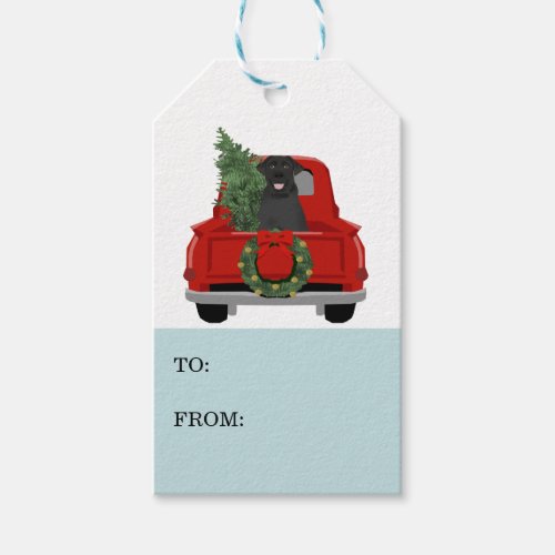 Black Labrador Christmas Dog Red Truck Gift Tags