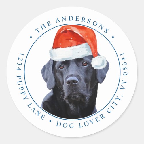 Black Labrador Christmas Dog Return Address Classic Round Sticker