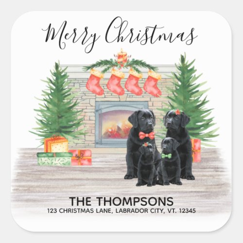 Black Labrador Christmas Dogs Return Address  Square Sticker