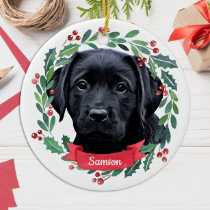 Black Labrador Christmas Elegant Watercolor Dog Ceramic Ornament