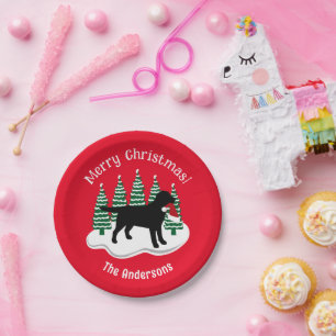 Black Labrador Christmas Evergreen Paper Plates