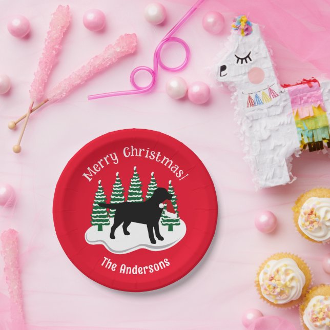 Black Labrador Christmas Evergreen Paper Plates (Party)