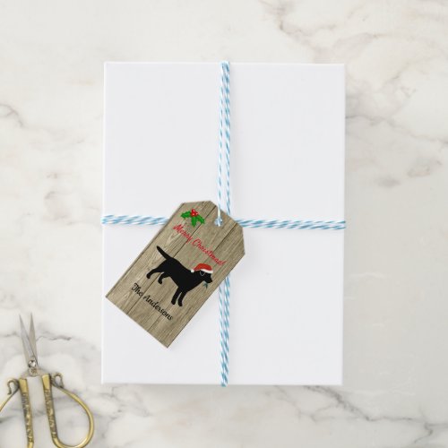 Black Labrador Christmas Evergreen Santa Hat Gift Tags