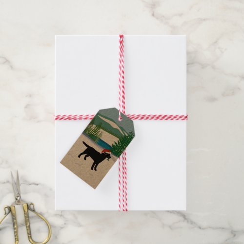 Black Labrador Christmas Evergreen Santa Hat Gift Tags