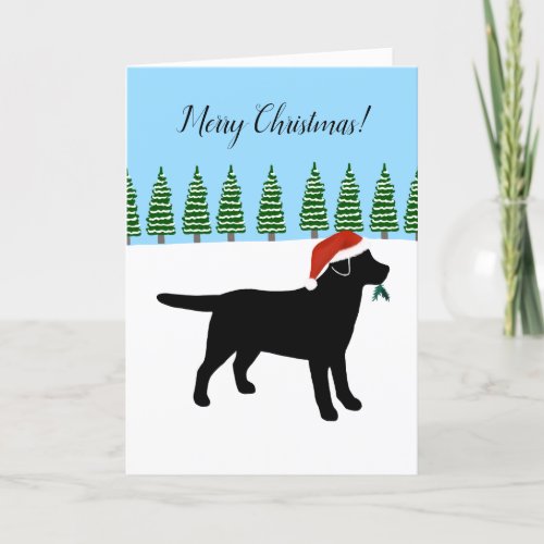 Black Labrador Christmas Evergreen Santa Hat Holiday Card