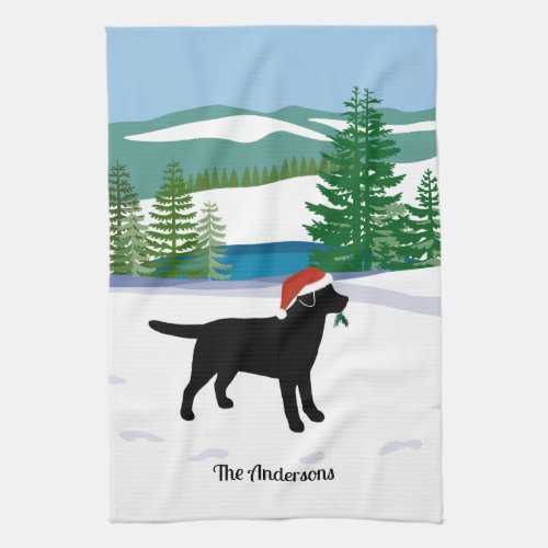 Black Labrador Christmas Evergreen Santa Hat Kitchen Towel