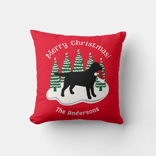 Black Labrador Christmas Evergreen Throw Pillow