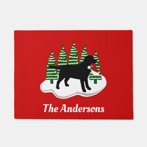 Black Labrador Christmas Evergreen Trees Doormat
