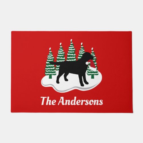 Black Labrador Christmas Evergreen Trees Doormat