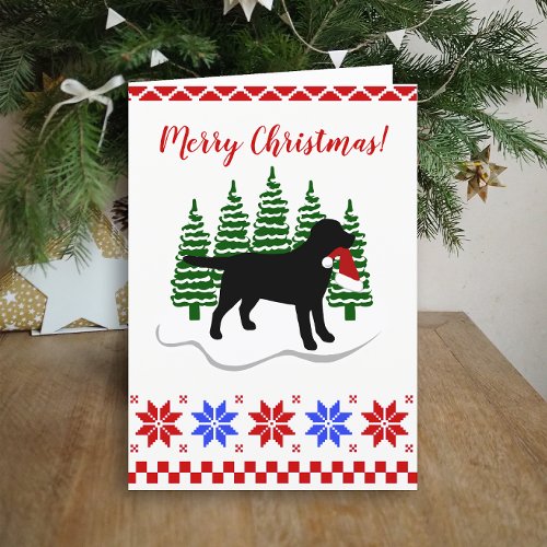 Black Labrador Christmas Evergreen Trees Holiday Card