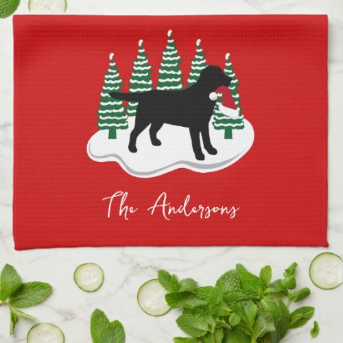 Black Labrador Christmas Evergreen Trees Kitchen Towel