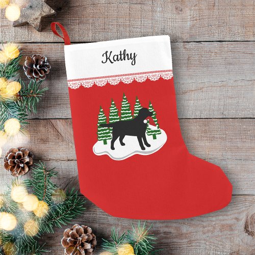 Black Labrador Christmas Evergreen Trees Small Christmas Stocking