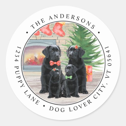 Black Labrador Christmas Family Dog Return Address Classic Round Sticker