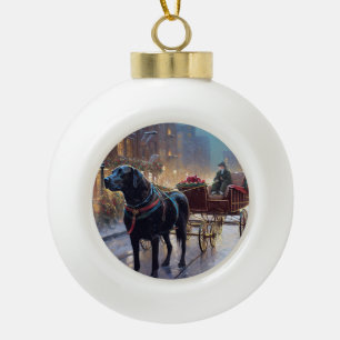 Black Labrador Christmas Festive Season Ceramic Ball Christmas Ornament